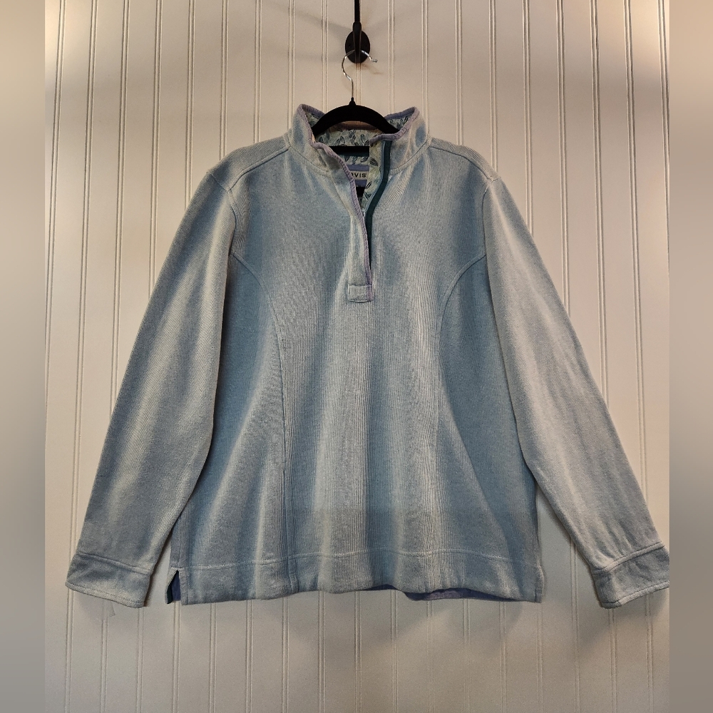 Orvis Women's Aqua 1/4 Zip‎ Mock Neck Fine Knit Top Size L Active Outdoor Cozy